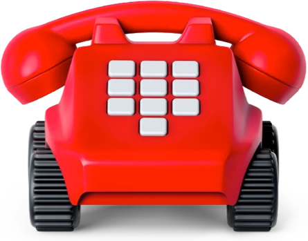 Red landline telephone with white buttons